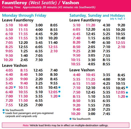 Vashon Island Ferry Schedule Vashon Island Ferry Schedule